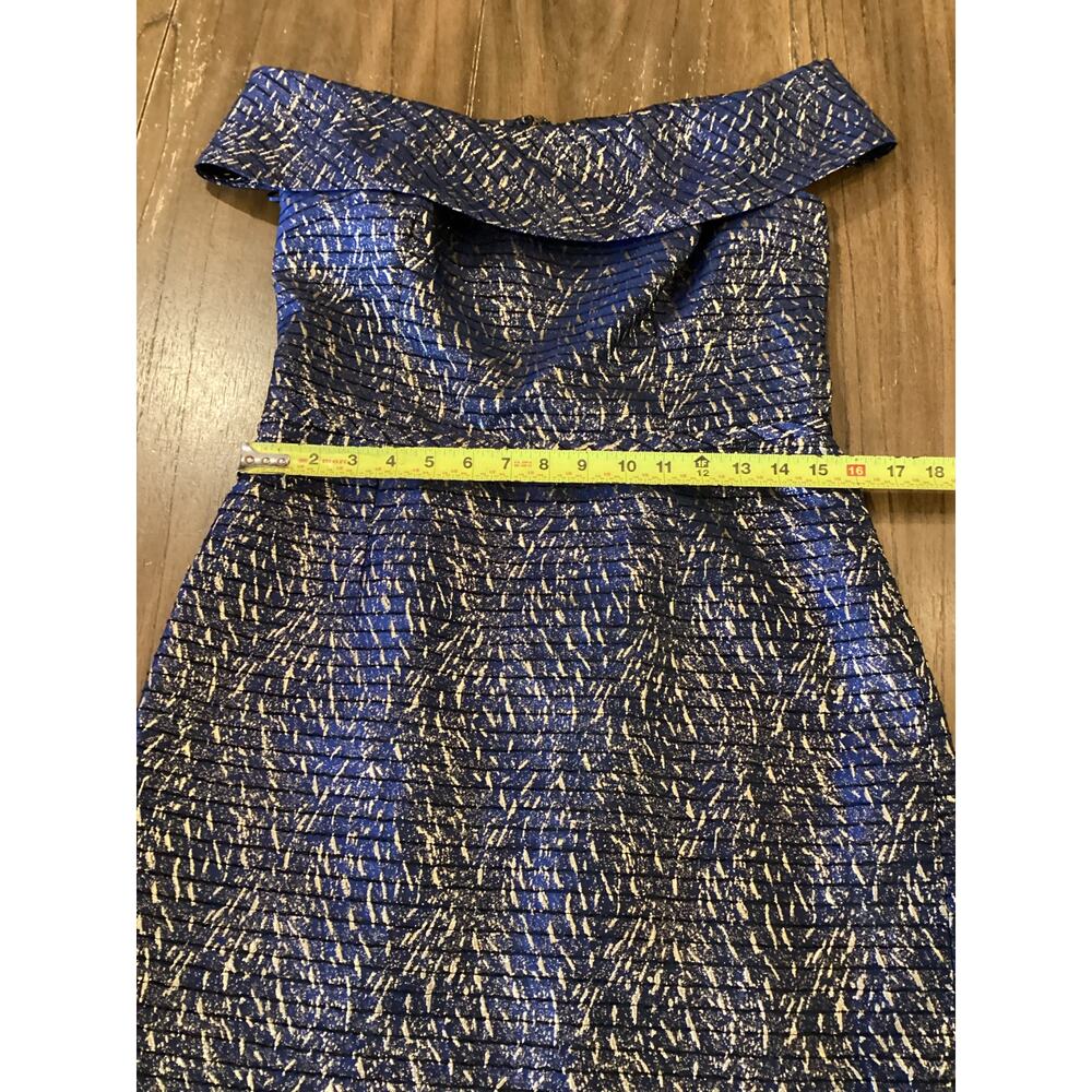 Teri Jon by Rickie Freeman Jaquard Stripe Off the Shoulder Sheath midi Dress 10 - Picture 8 of 9